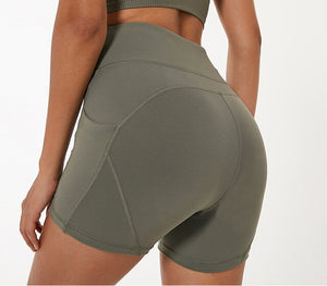 Soft Nylon High Waist Shorts Women with Side and Waist Pockets