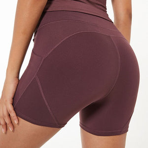 Soft Nylon High Waist Shorts Women with Side and Waist Pockets