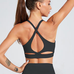 Medium Support Sports Bra with Cross Over Straps Back